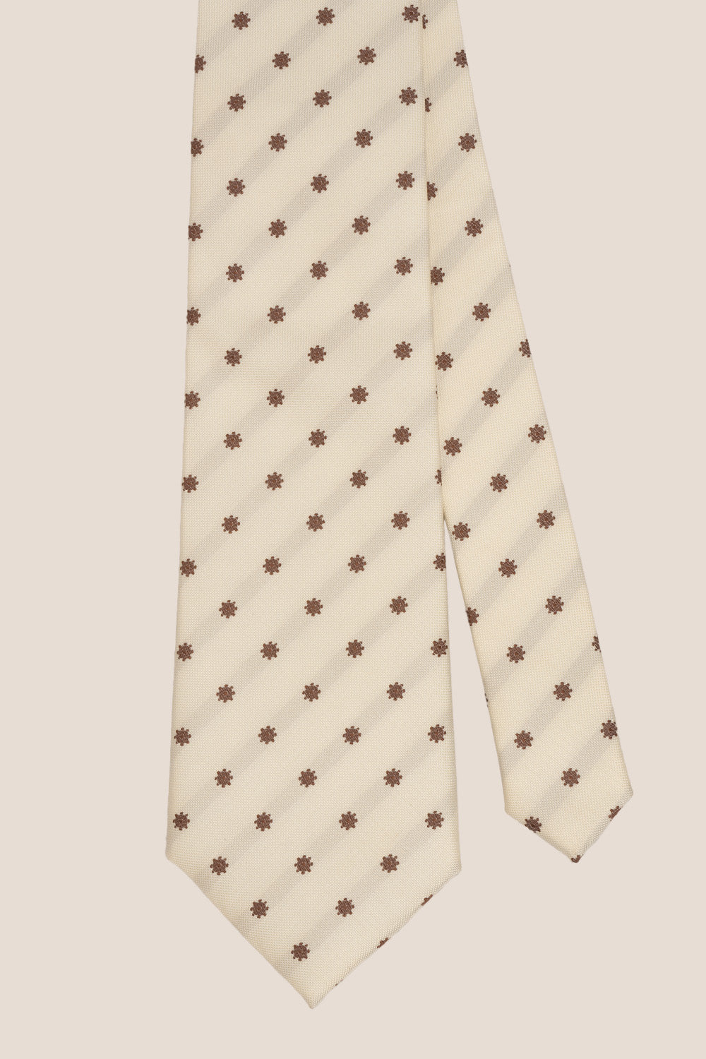 Classic Floral Cream Brown tie with sophisticated design, ideal for weddings and formal occasions.