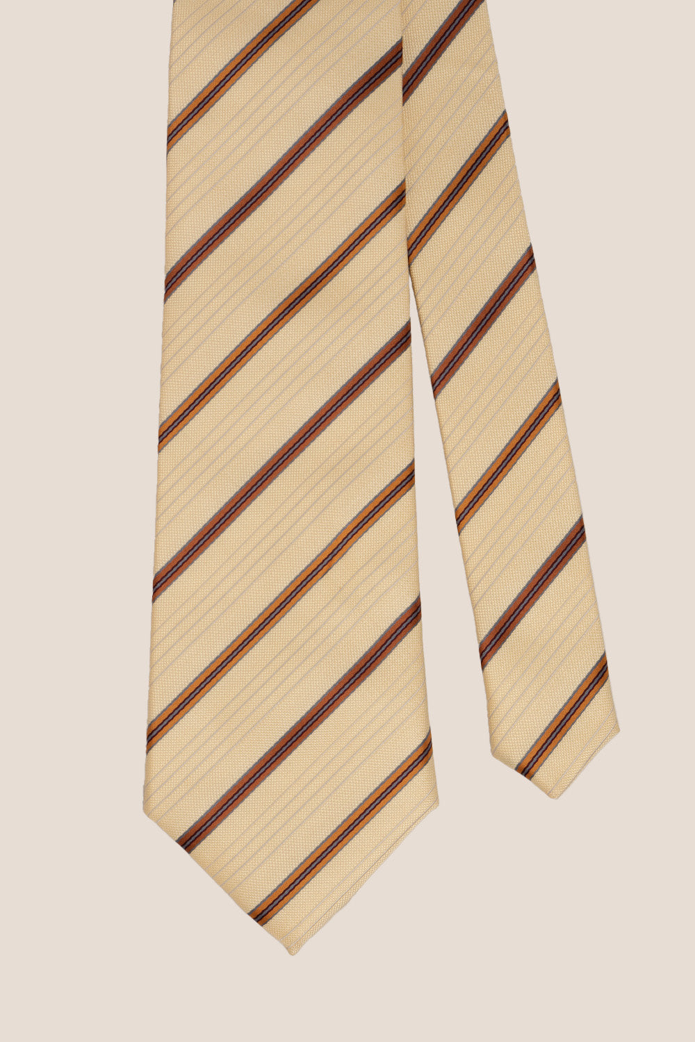 Classic Stripe Cream Brown tie with elegant design, perfect for weddings, office meetings, and formal occasions.