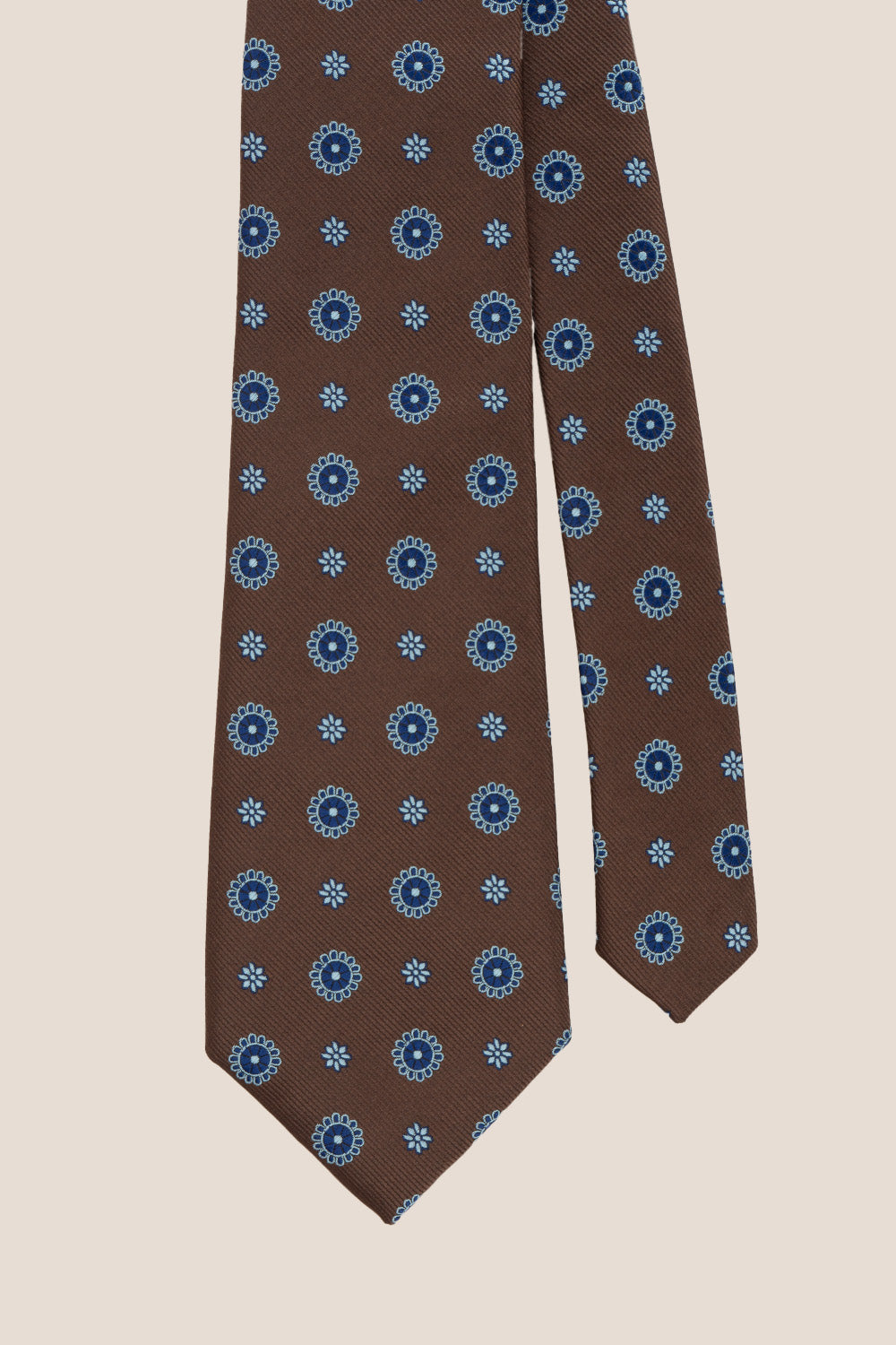 Geometric Brown Blue tie with intricate design, ideal for weddings, office meetings, and formal occasions.