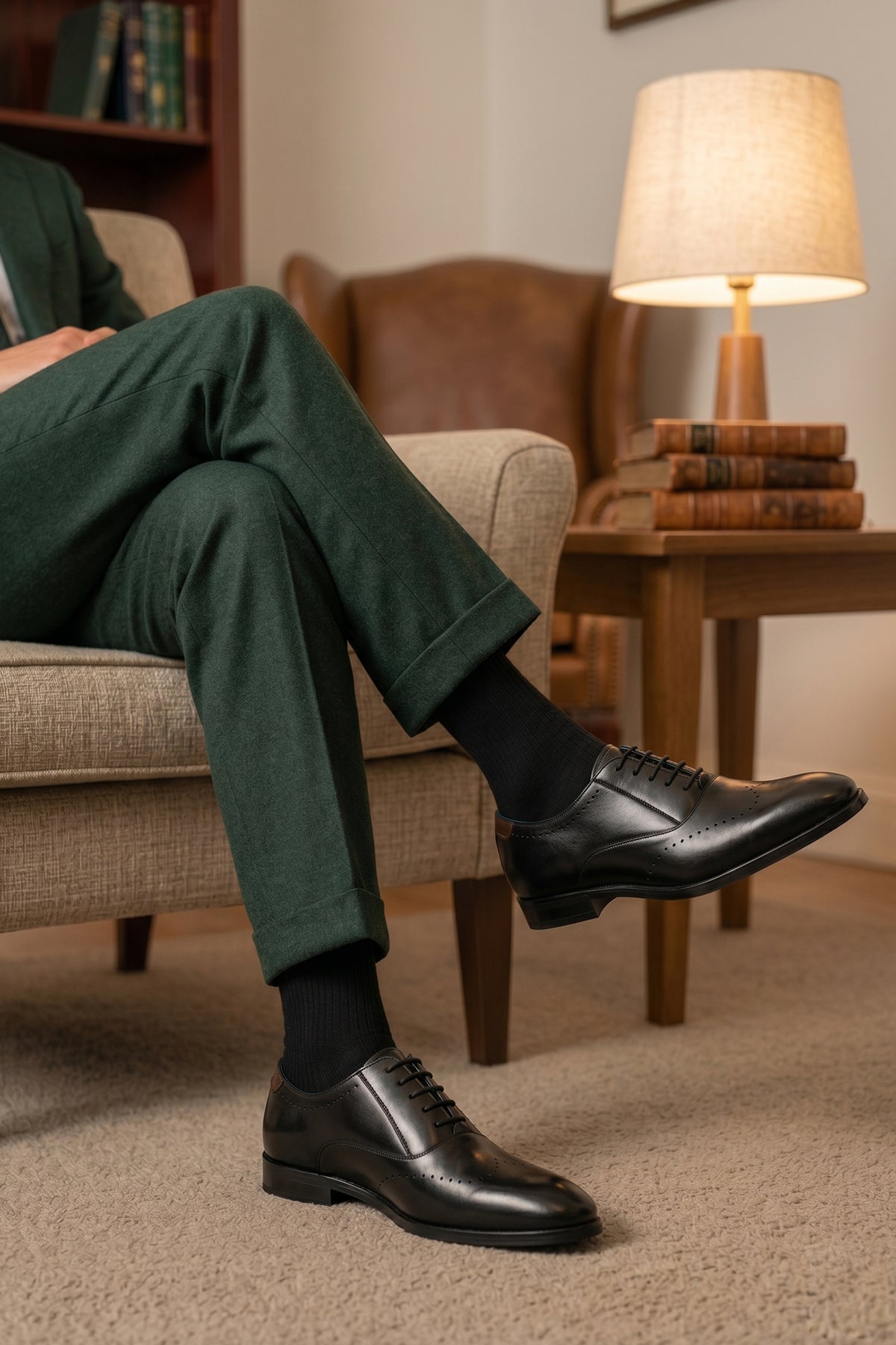 Model wearing Dean Black men’s Oxford leather shoes in rich brown, crafted with premium leather for formal and smart casual occasions.