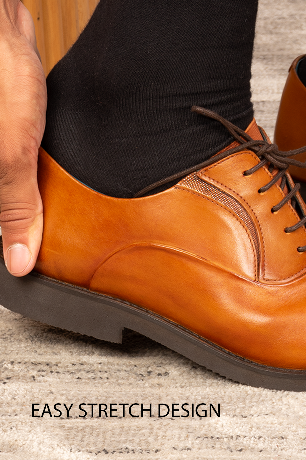 Grayson tan Derby leather shoes for men featuring five eyelets, smooth finish, classic round toe, and stitched leather sole—perfect for smart occasions.