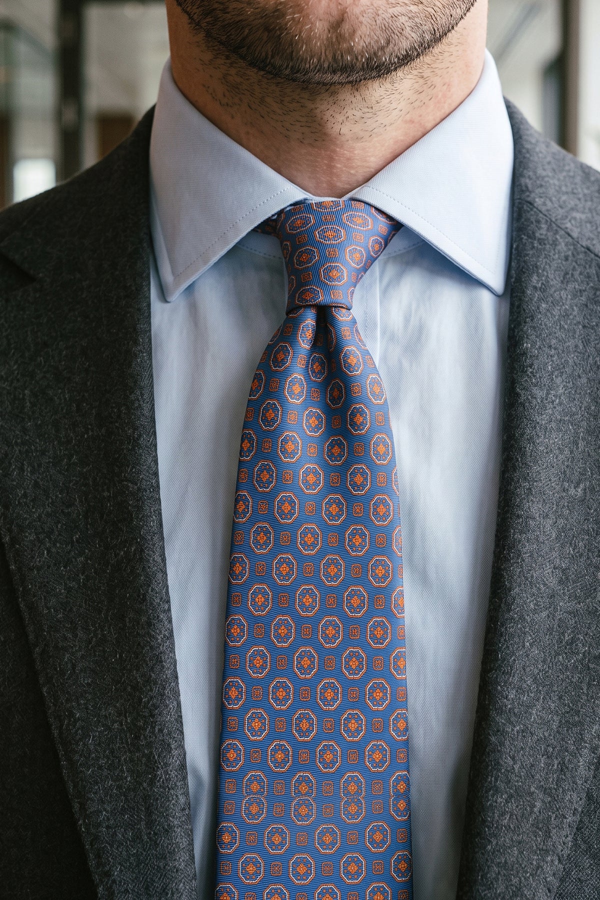 Vintage Navy Block Print Silk Tie with premium silk and stylish design, perfect for weddings and formal events.