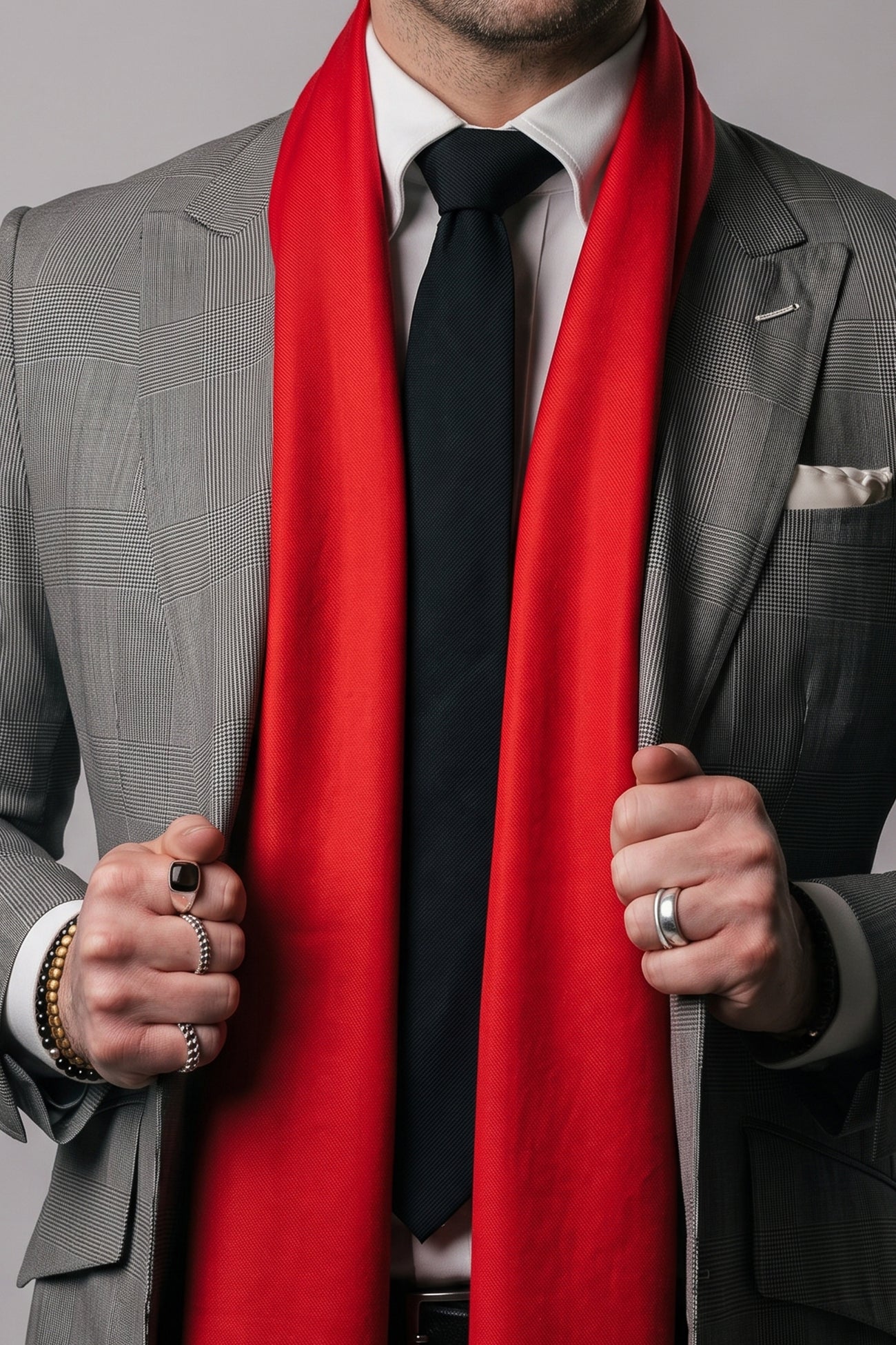 OSWIN HYDE luxury men's red silk scarf with fringed edges
