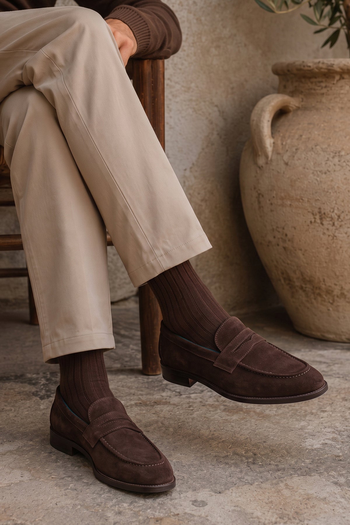 Men's Wyatt Brown Suede penny loafers crafted from premium crust suede leather with a classic slip-on design.