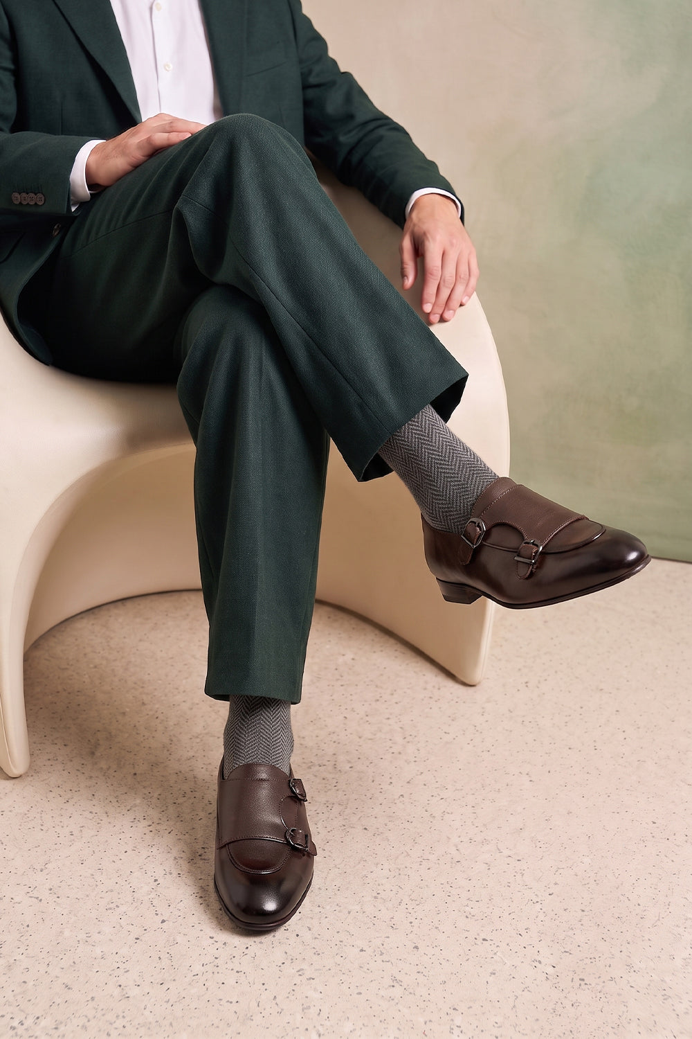 Model wearing Premium herringbone socks designed by Oswin Hyde for the discerning gentleman.