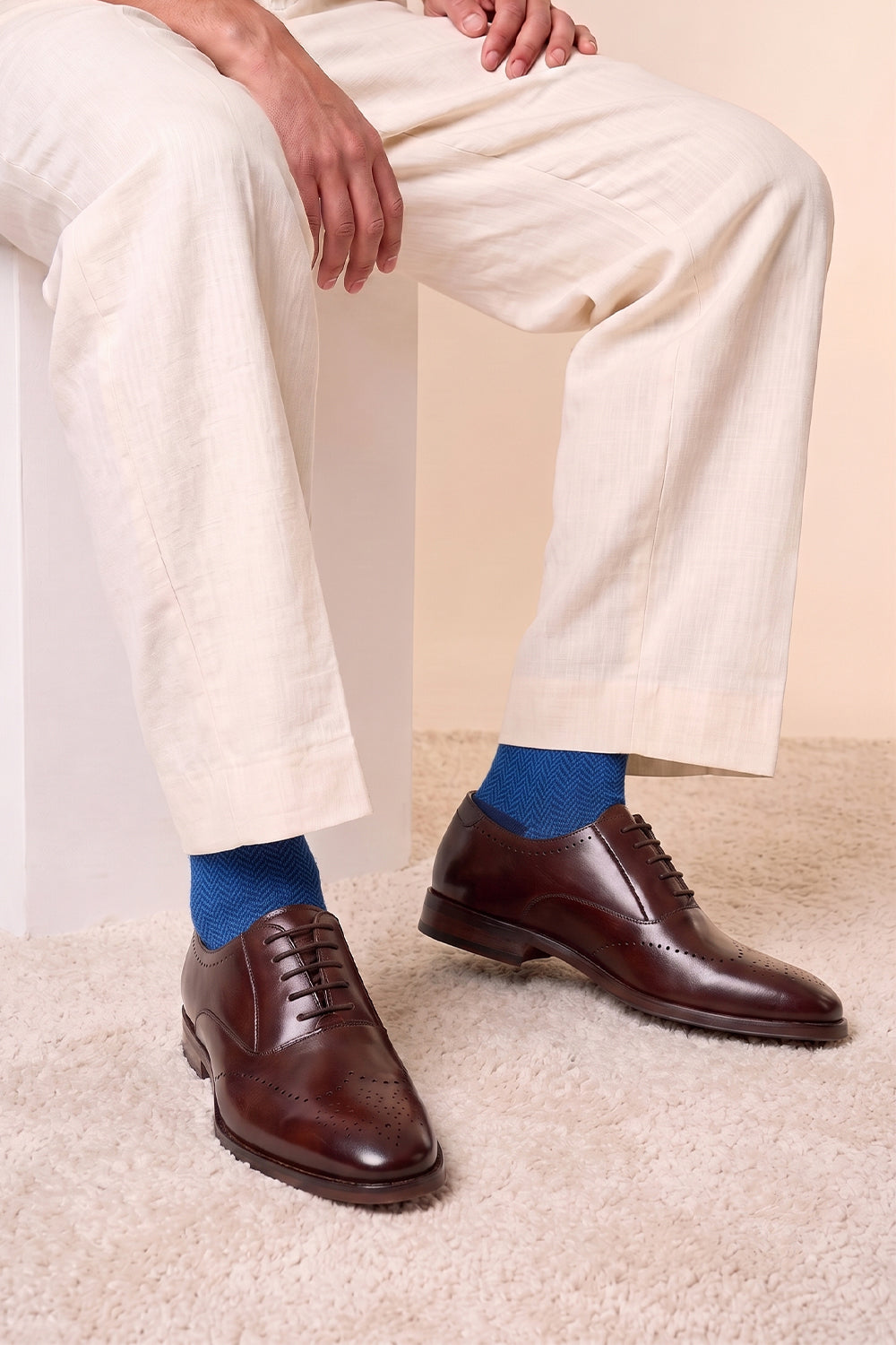 Model wearing Premium herringbone socks designed by Oswin Hyde for the discerning gentleman.