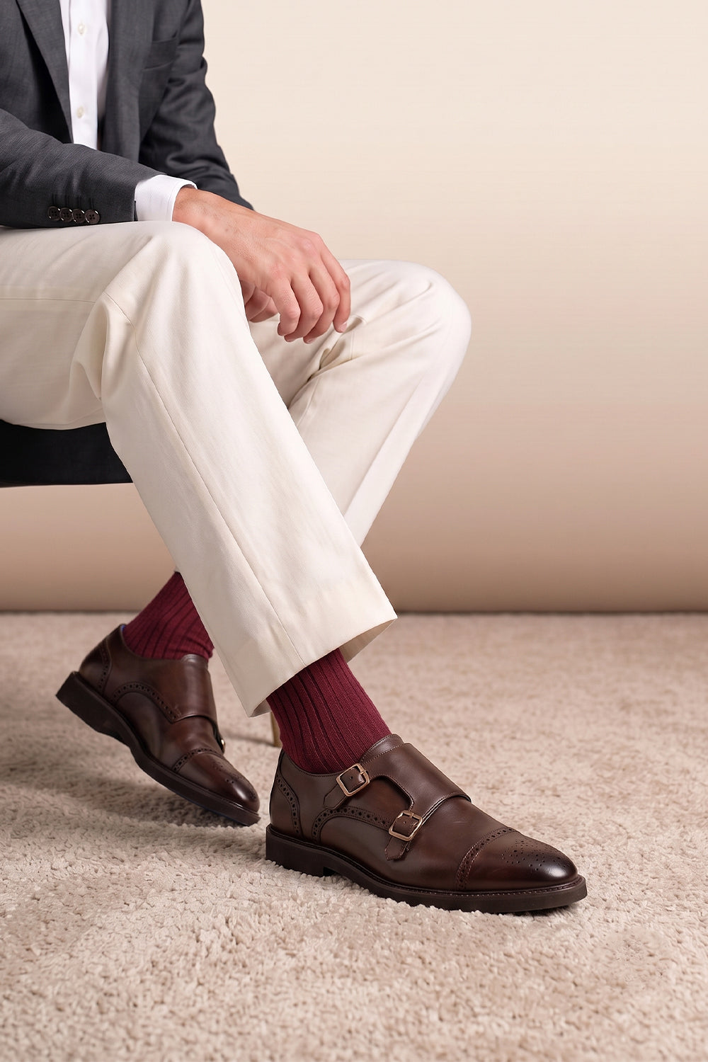 Model wearing Premium cotton socks designed by Oswin Hyde for the discerning gentleman.