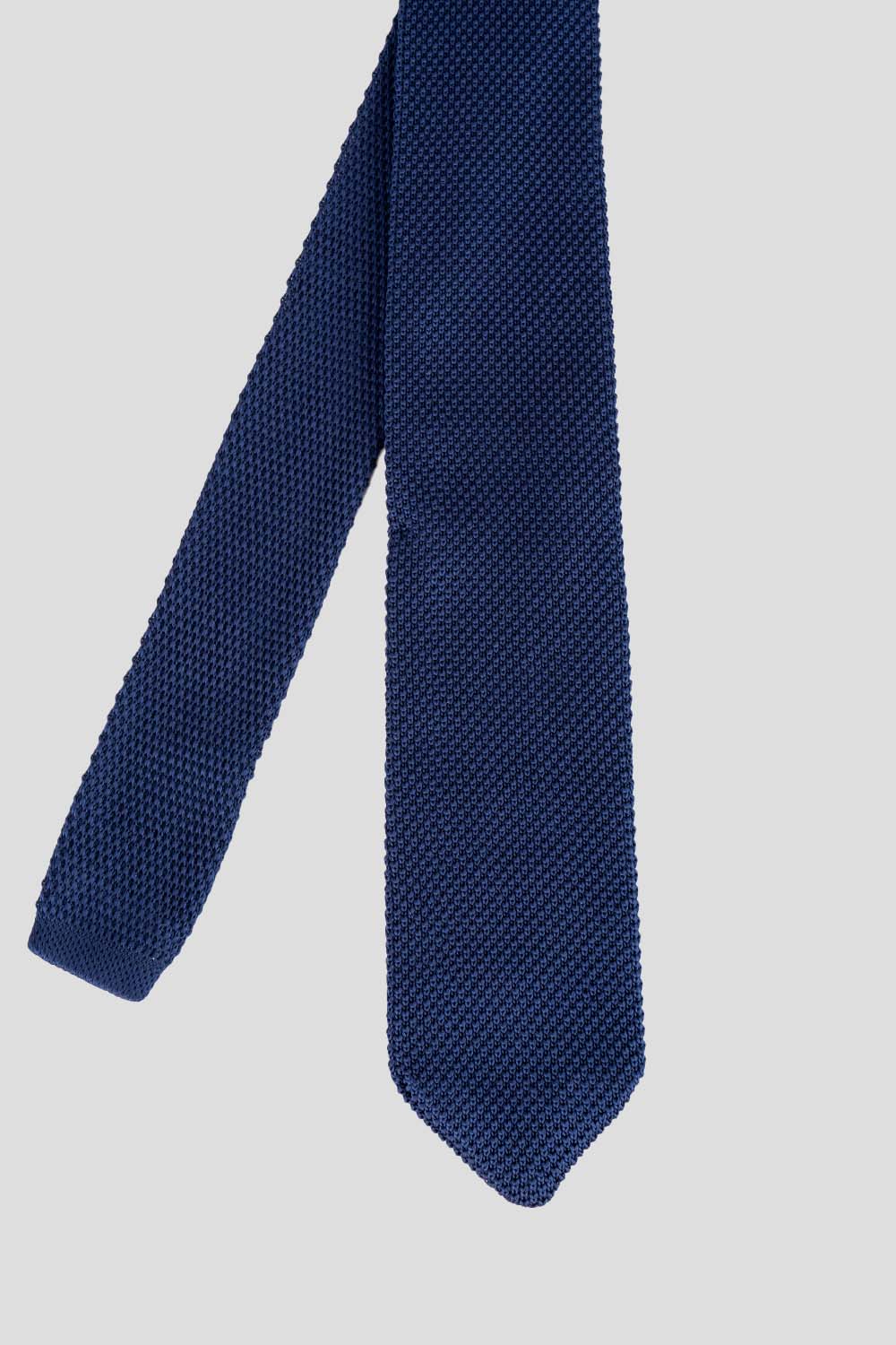 Ash Navy knitted tie with hand finishing, perfect for weddings and formal occasions.