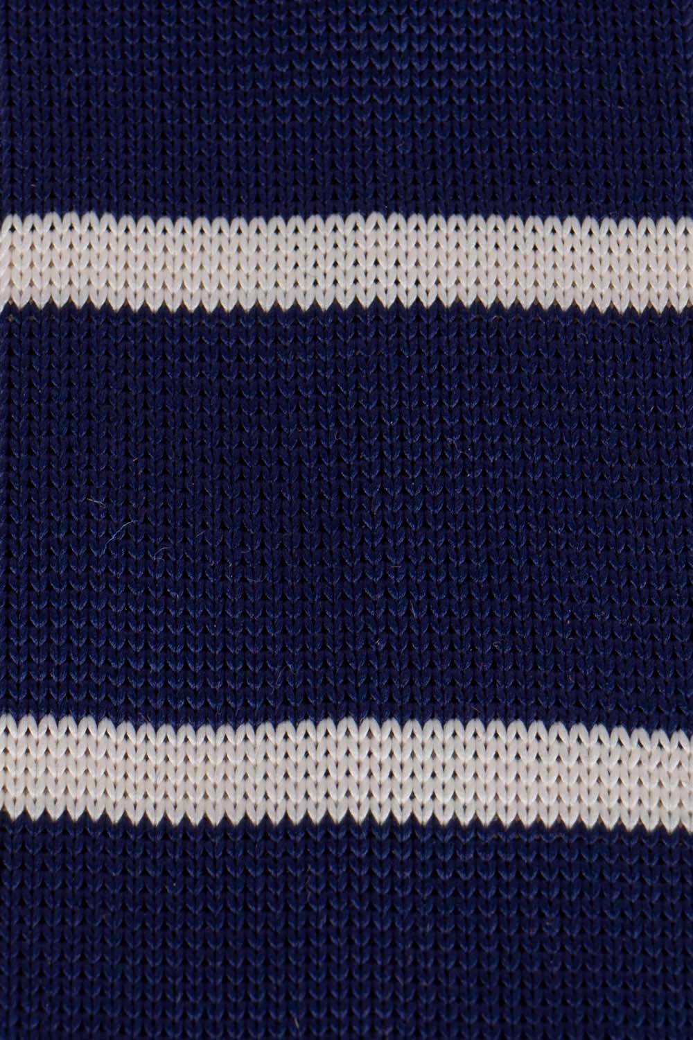 Drew Navy/White knitted tie with striped design, ideal for weddings, evening events, and formal occasions.