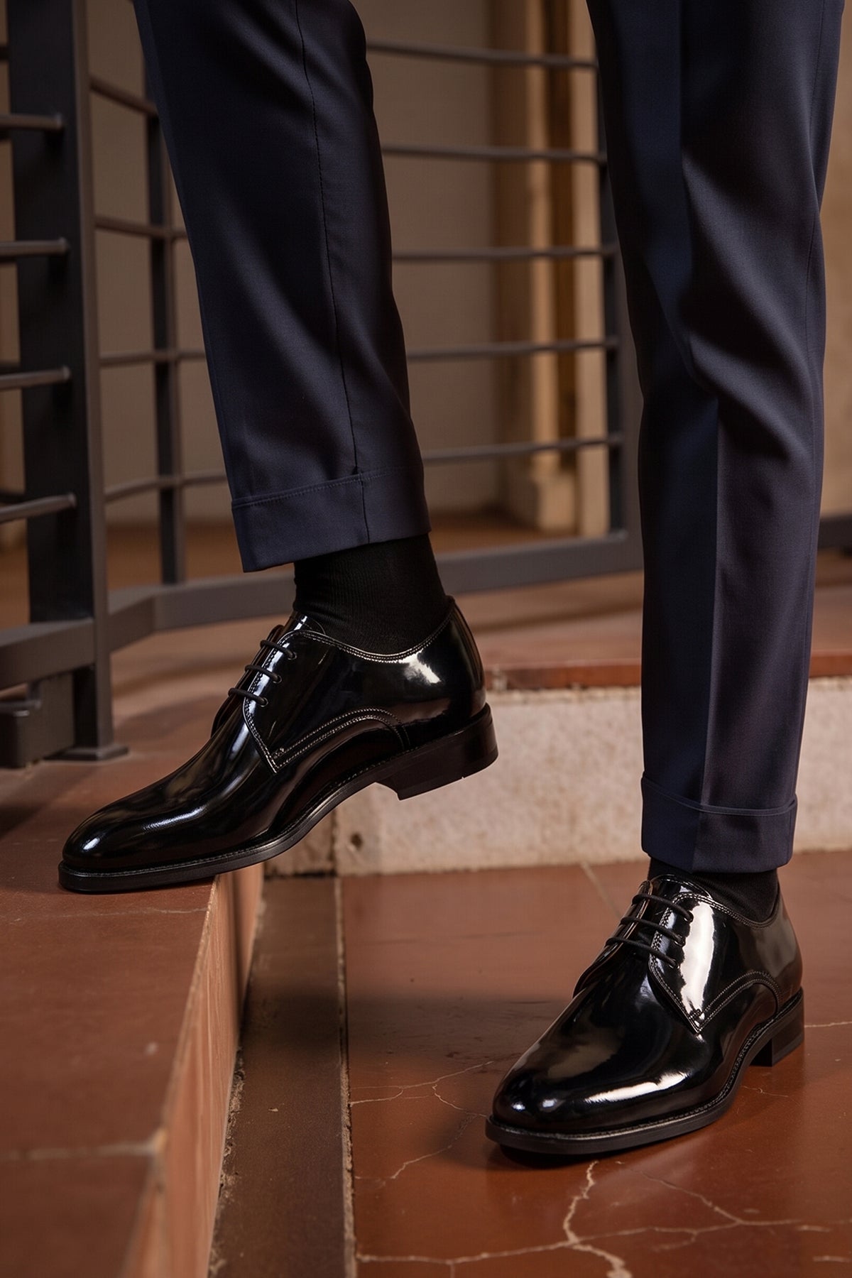 Edison Black Patent men's black patent leather three-eyelet Derby shoes