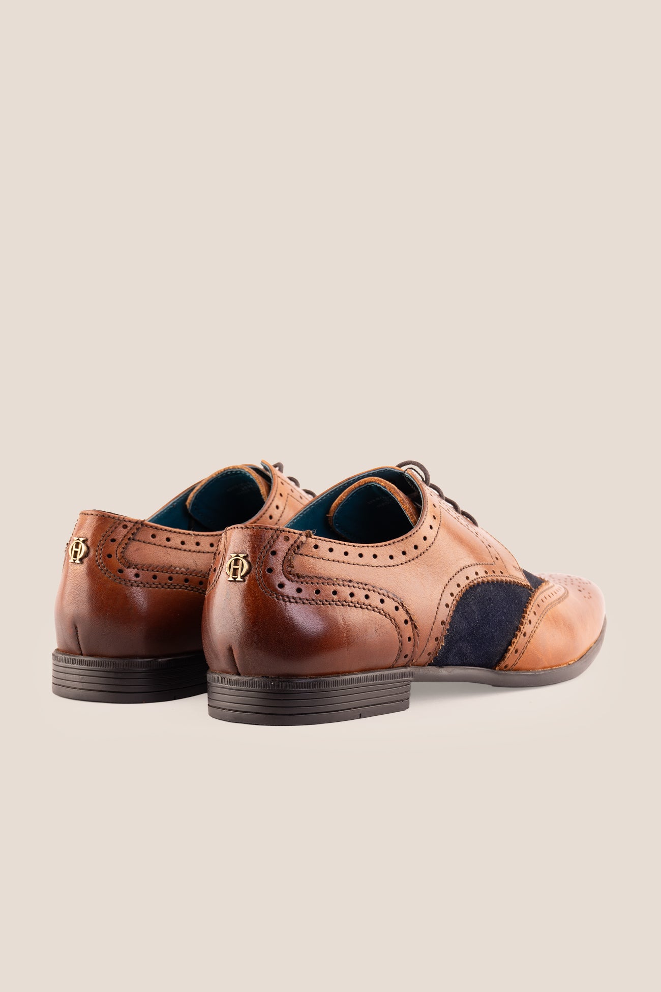 Miller Tan Suede men’s leather and suede brogue shoes with wingtip detailing.