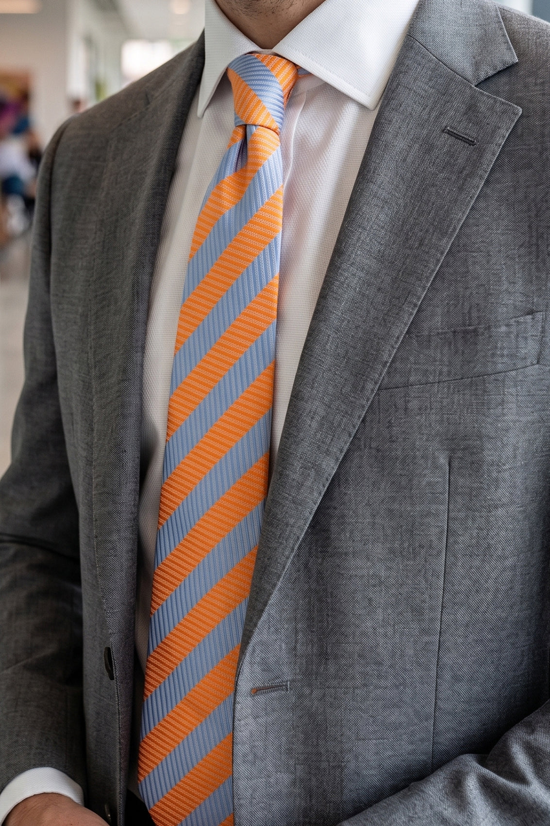 Vintage Stripe Orange Blue tie with versatile design, perfect for weddings, office wear, and casual events.