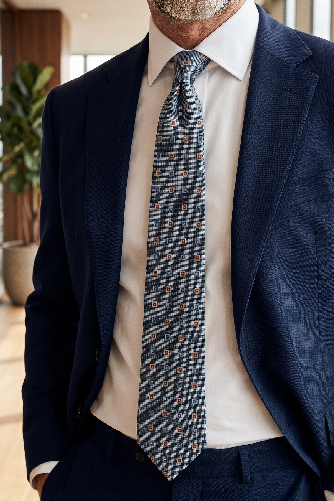 Squares Air Force Blue tie with printed design, ideal for weddings, office events, and formal occasions.