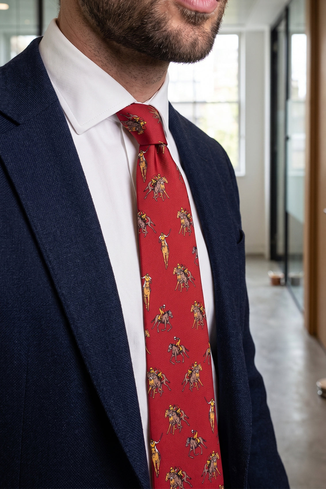 Polo Red tie with printed design, ideal for weddings, office events, and formal occasions.