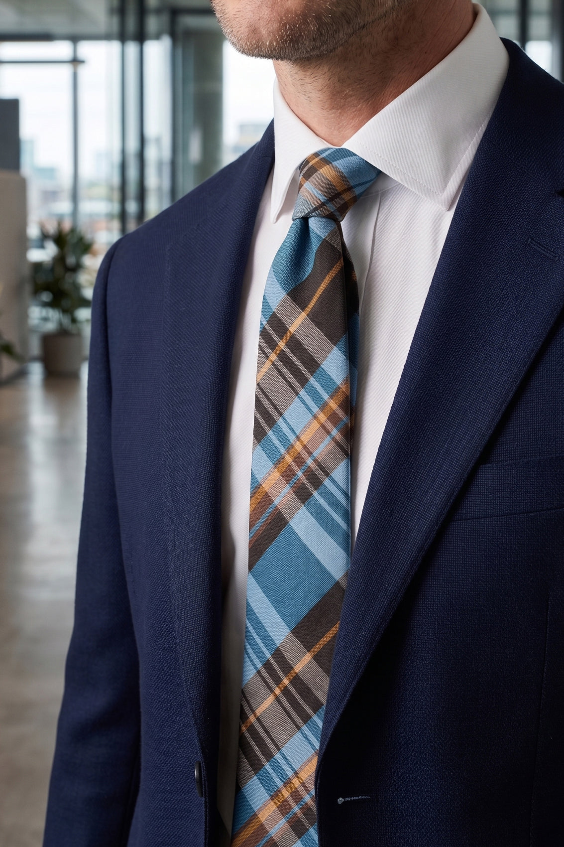 Checks Blue Black tie with sophisticated design, ideal for weddings, office meetings, and casual wear.