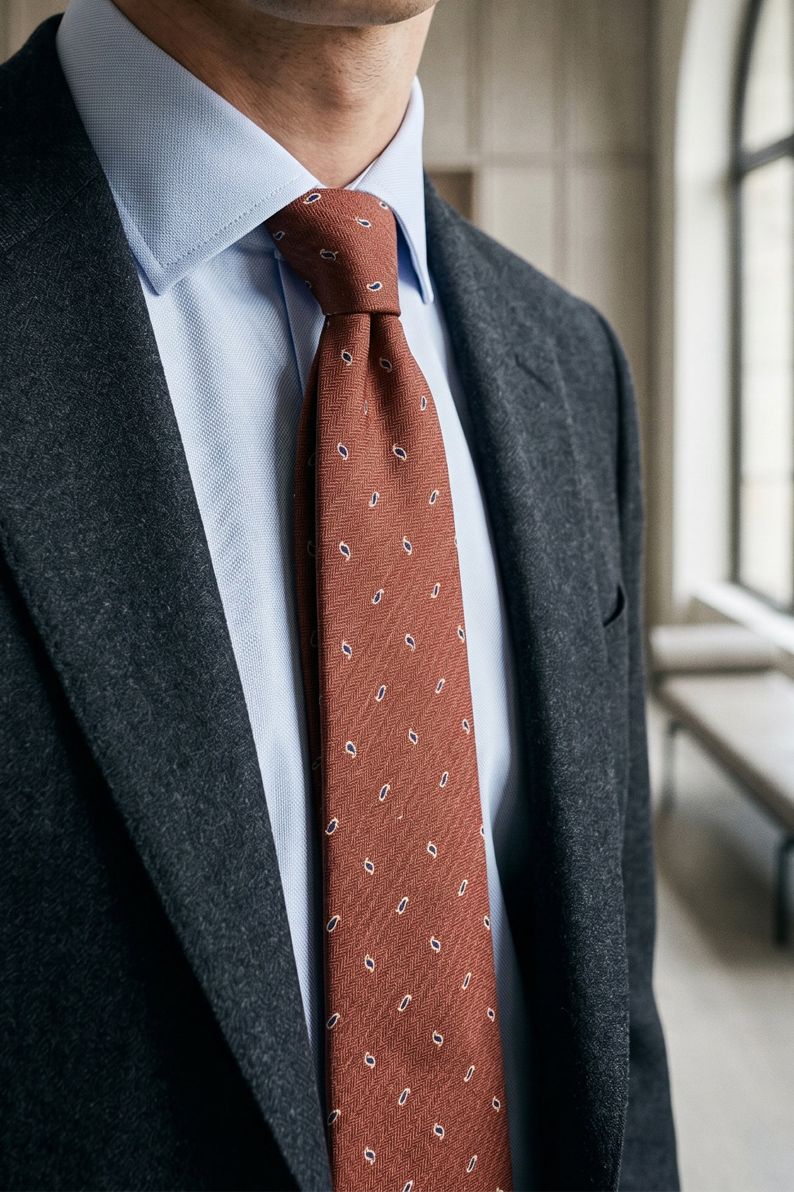 Oswin Hyde Bronze Micro Paisley ties for men. Featuring a rich bronze color and delicate paisley patterns, made from premium material.