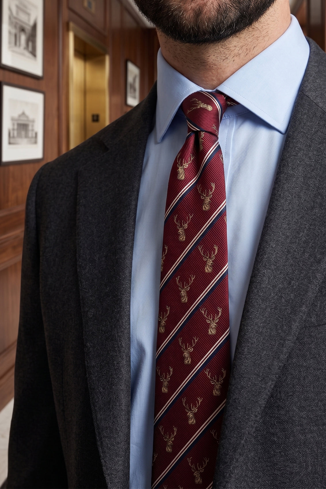 Antler Red tie with luxurious design, ideal for weddings, office wear, and formal occasions.