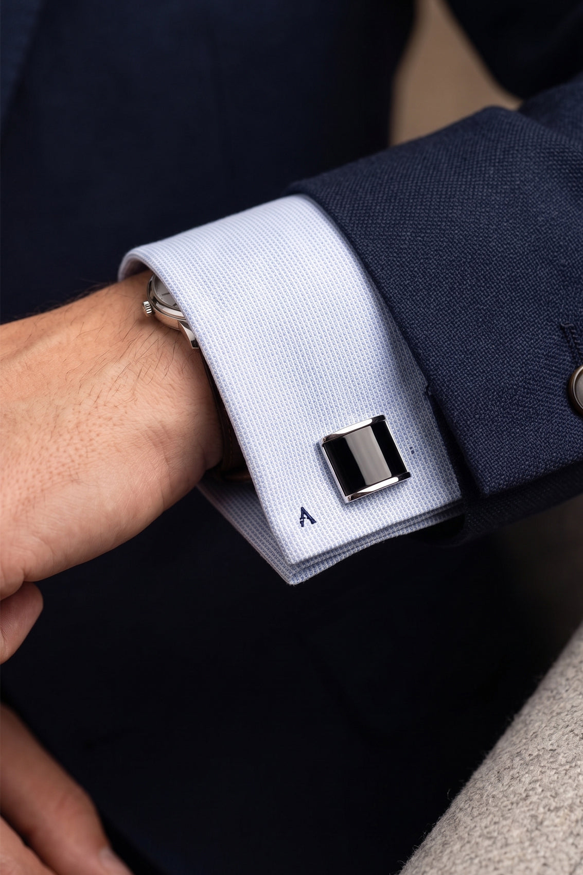 Louis Black men’s cufflinks in stainless steel with intricate metal detailing and precision finish for timeless formal elegance.