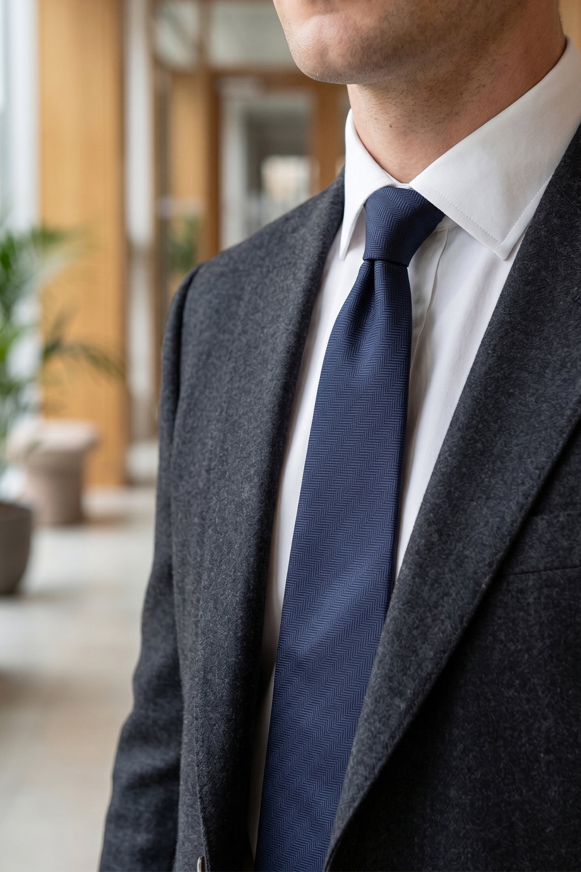 Navy Self Stripe tie with luxurious design, perfect for weddings, office meetings, and formal events.