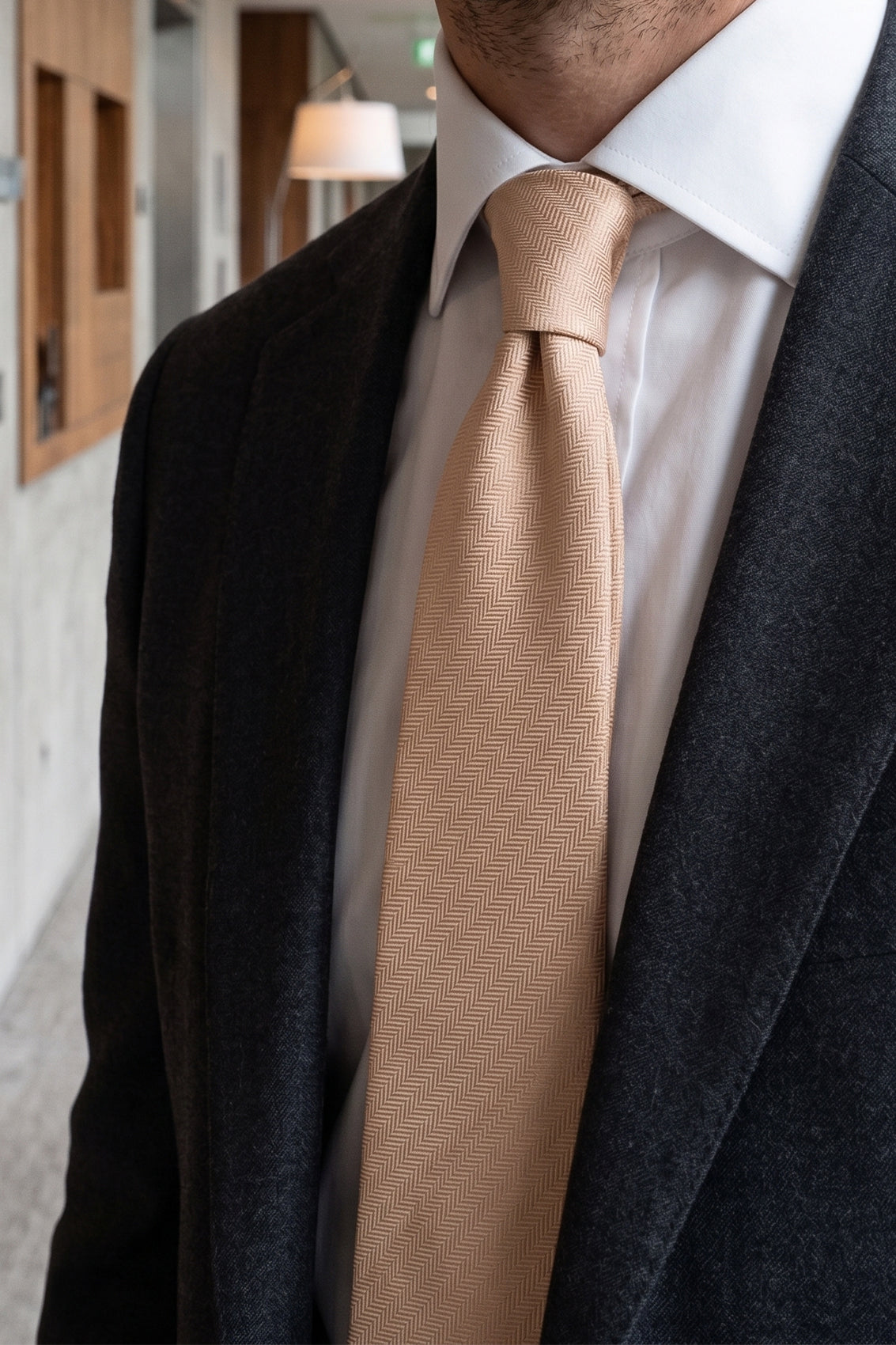 Champagne Self Stripe tie with elegant design, perfect for weddings, office wear, and formal events.