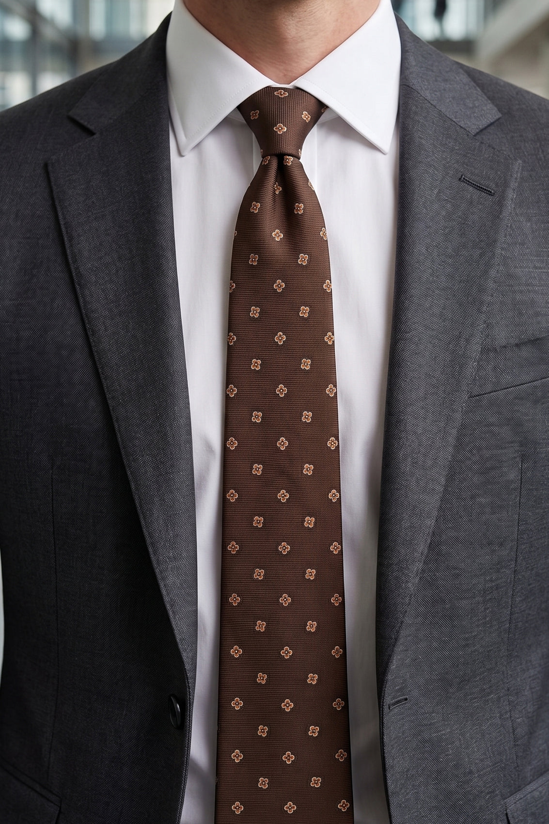 Motif Brown tie with bold design, ideal for weddings, office events, and formal occasions.