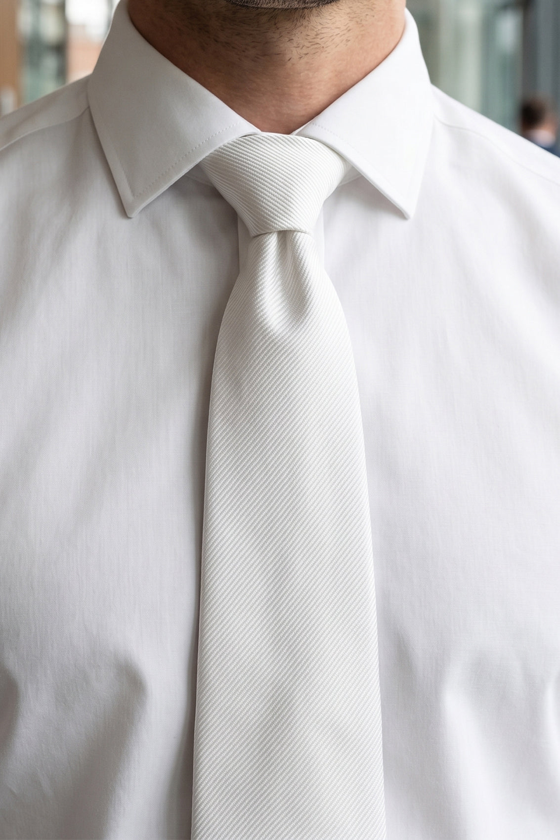 White Ribbed tie with elegant design, perfect for weddings, office wear, and formal occasions.