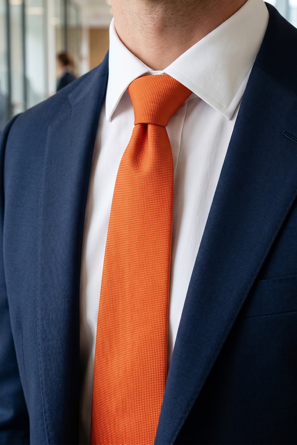 Sleek Orange tie with smooth design, perfect for weddings, office wear, and formal occasions.