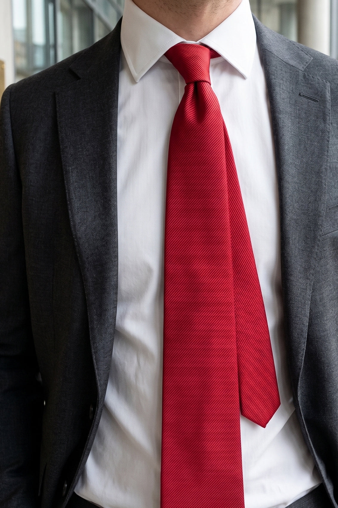 Red Ribbed tie with bold design, ideal for weddings, office wear, and formal occasions.