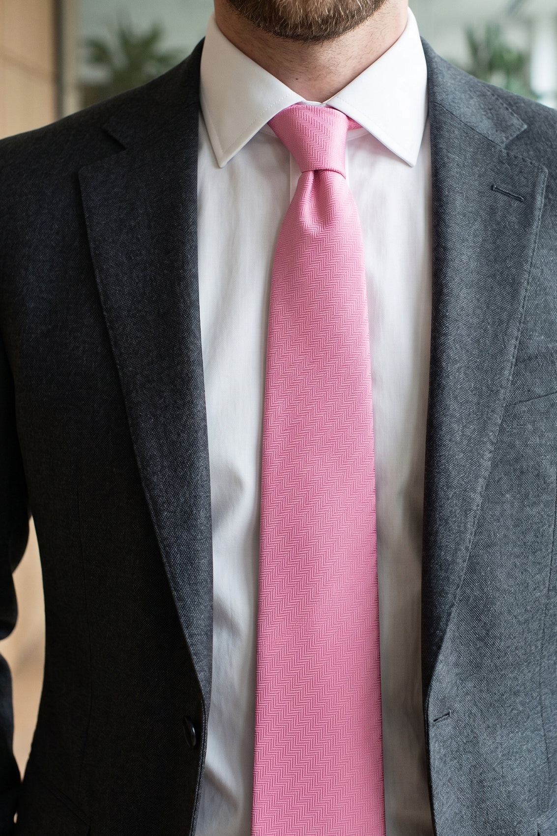 Pink Self Stripe tie with elegant design, ideal for weddings, office wear, and formal occasions.