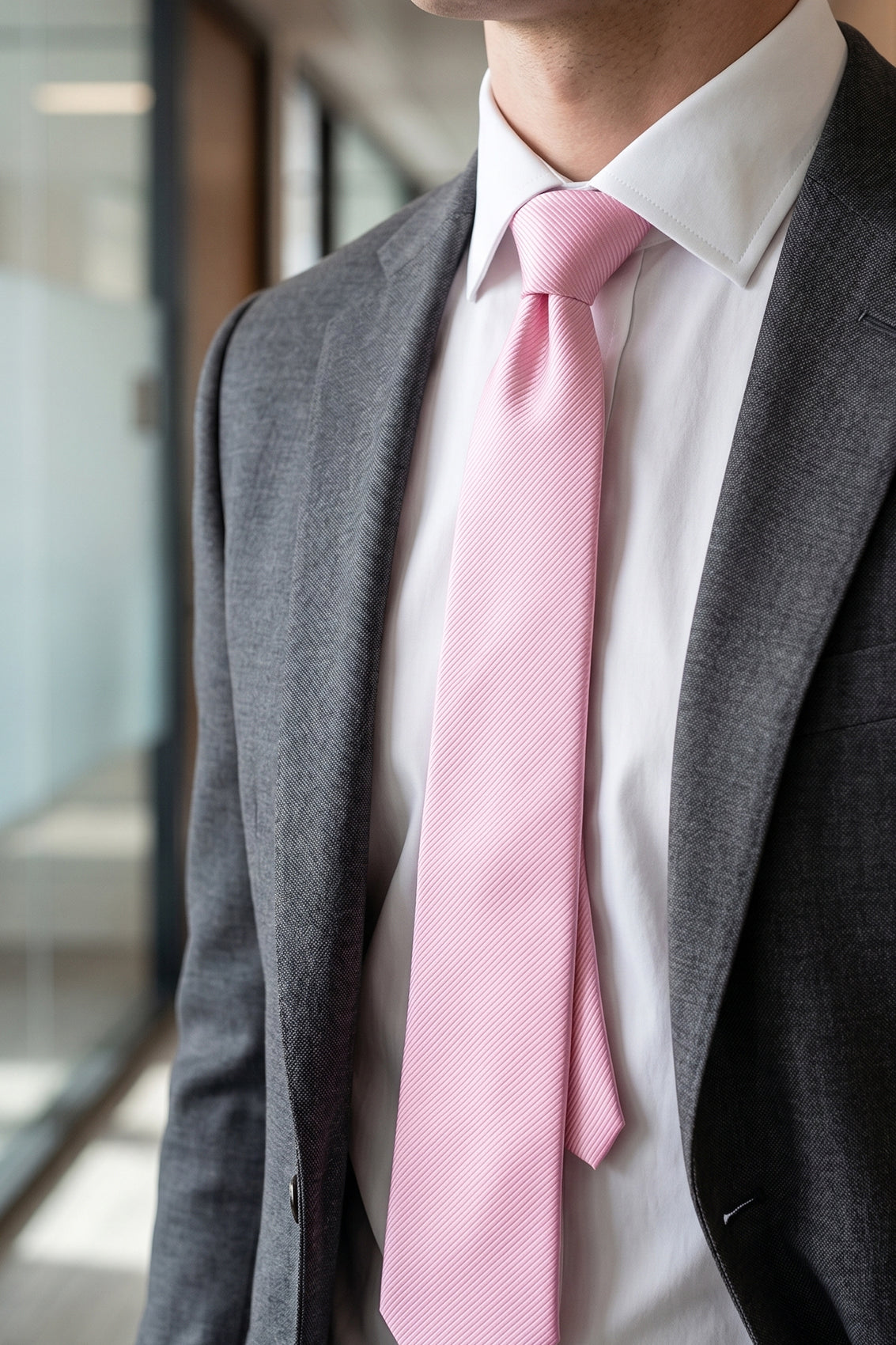 Pink Ribbed tie with ribbed design, perfect for weddings, office wear, and formal occasions.