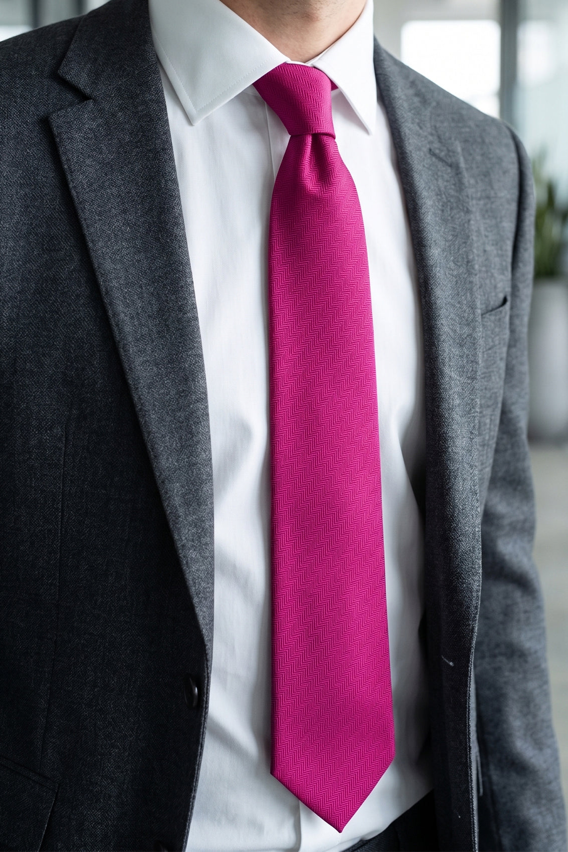 Hot Pink Self Stripe tie with luxurious design, ideal for weddings, office wear, and formal occasions.