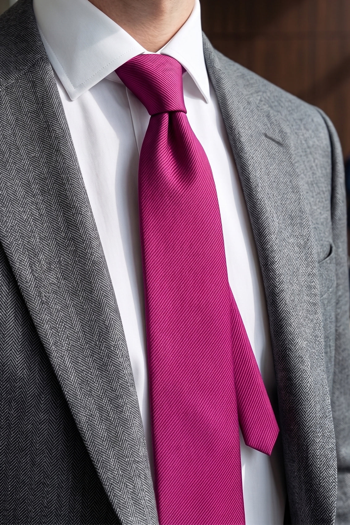 Hot Pink Ribbed tie with luxurious fabric, perfect for weddings, office wear, and formal occasions.