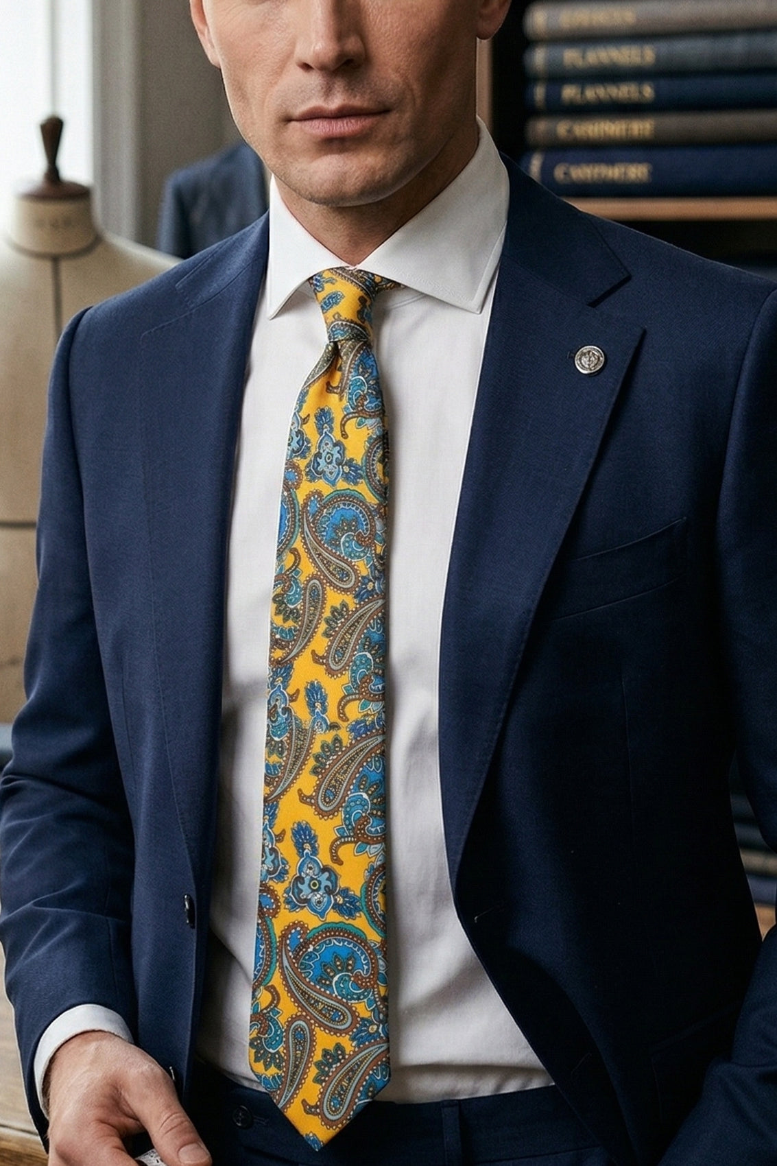 Paisley Print Yellow tie with elegant design, ideal for weddings, office events, and casual wear.