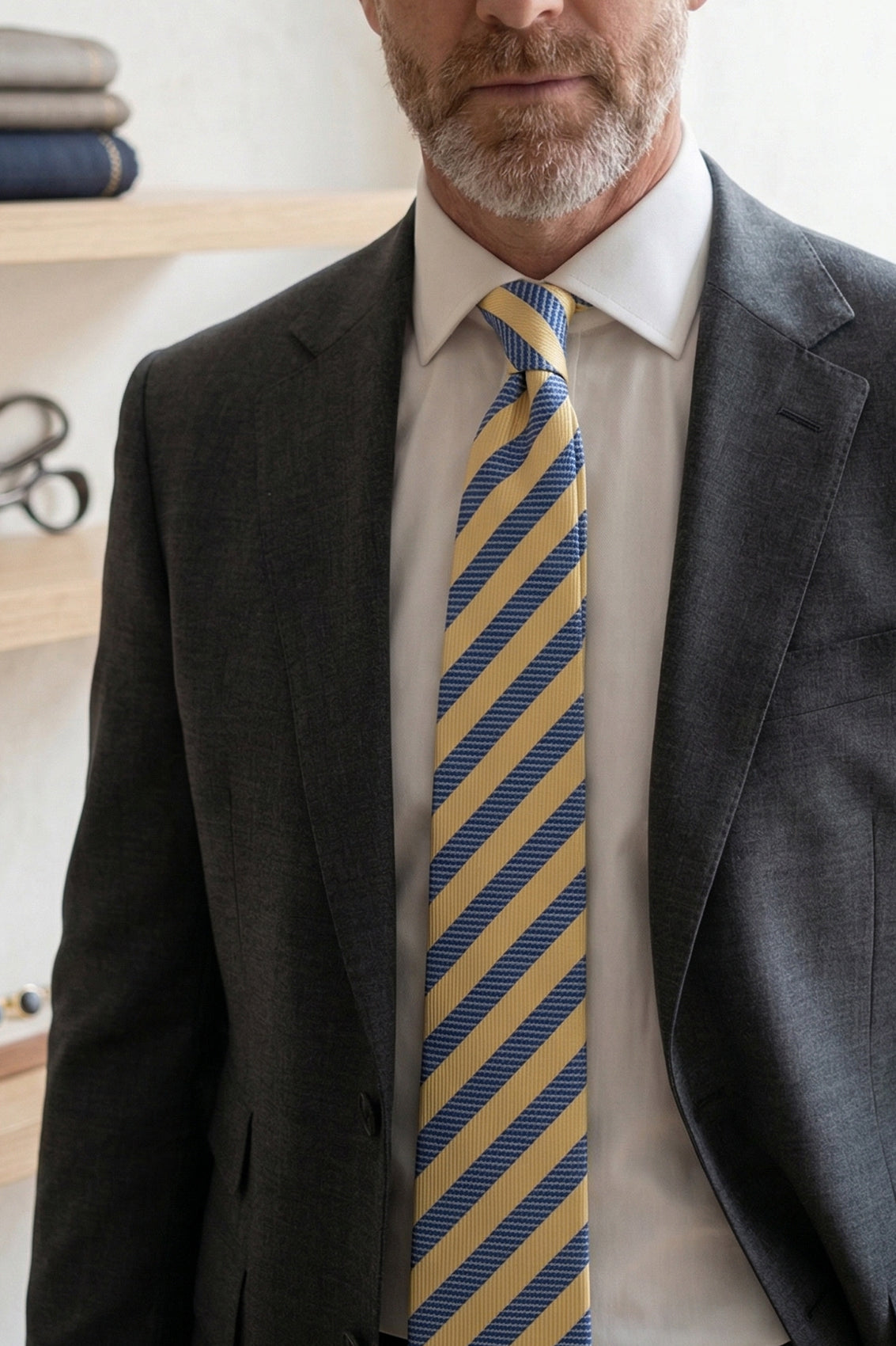 Vintage Stripe Navy Cream tie with sophisticated design, ideal for weddings, office wear, and formal occasions.