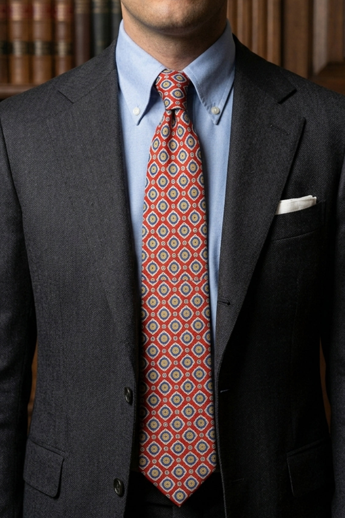 Red Geometric Pattern Silk Tie with sophisticated design, ideal for weddings, formal events, and smart attire.