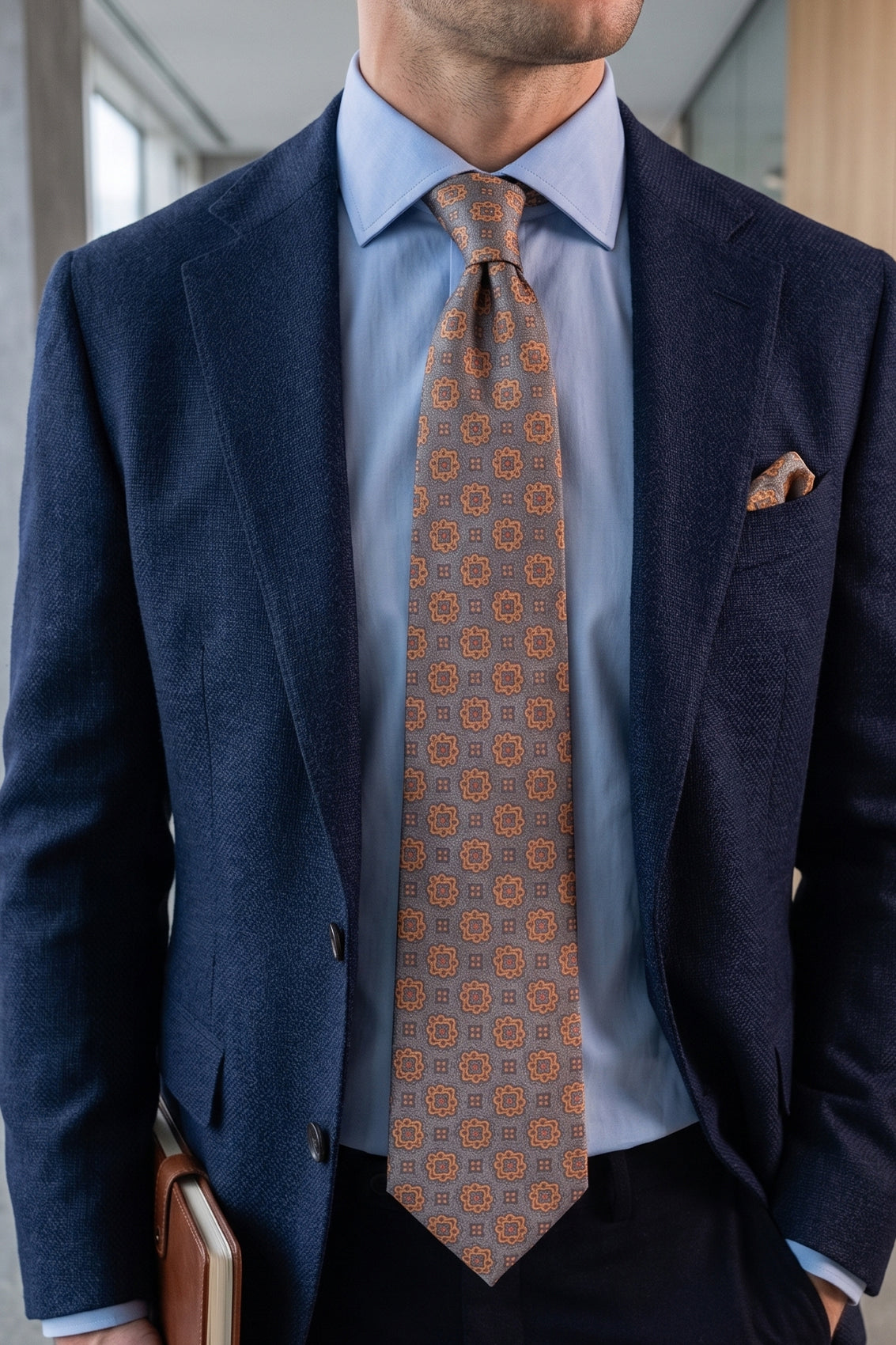 Grey Geometric Circles tie, crafted to bring a modern edge to your outfit. Its distinctive geometric circle design in muted grey shades