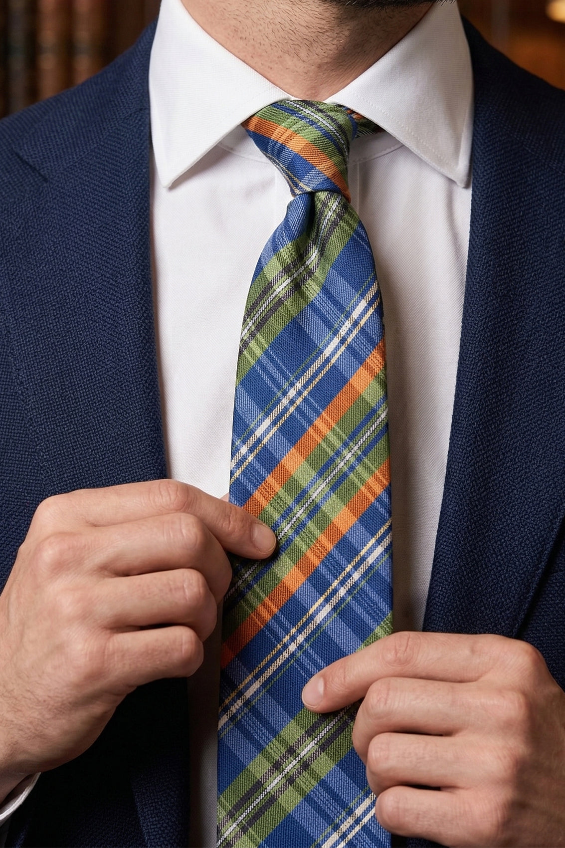 Checks Blue Green tie with classic design, perfect for weddings, office wear, and casual occasions.