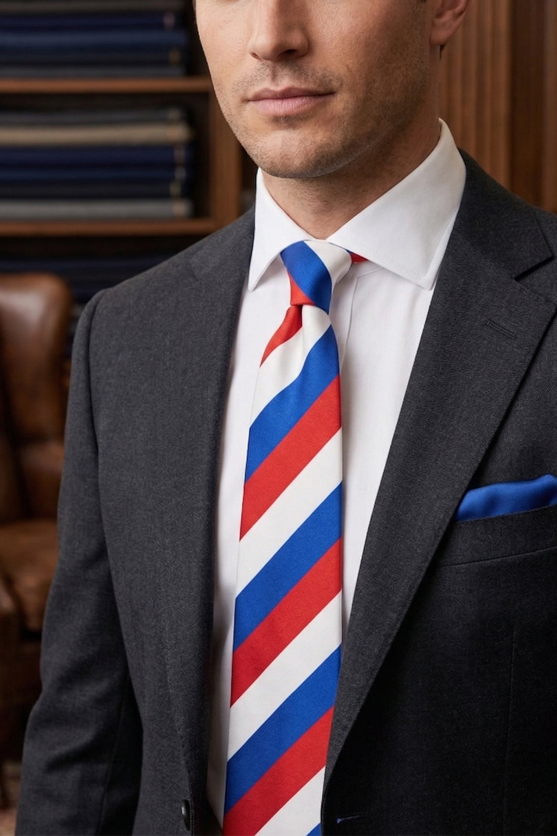 Classic Stripe Red White Blue tie with timeless design, perfect for weddings, office wear, and everyday occasions.