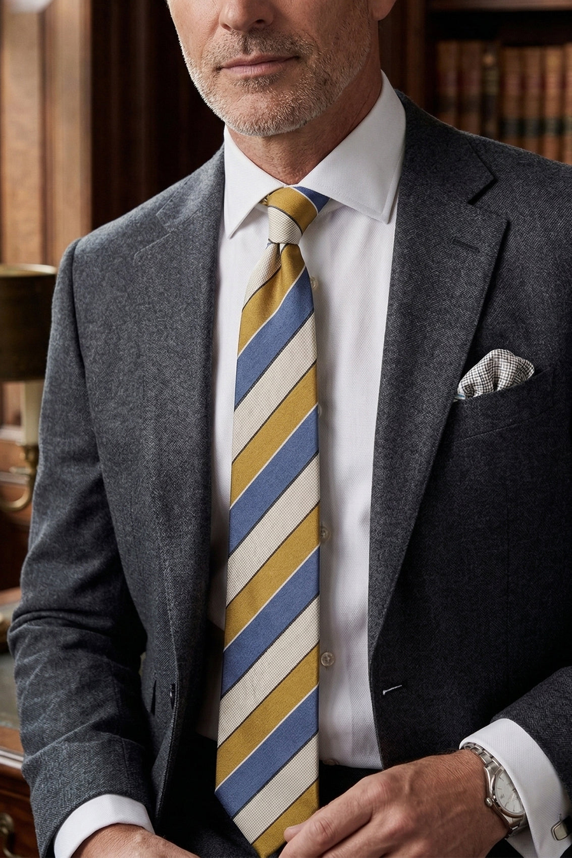 Archie Navy/Brown tie with striped design, ideal for weddings, parties, and formal occasions.