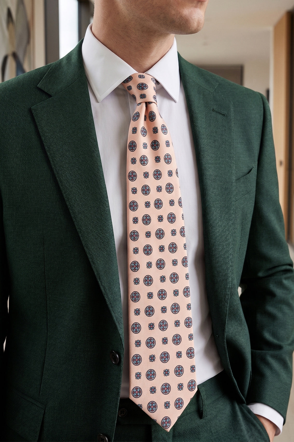 Cream Vintage Bliss necktie featuring a refined vintage pattern, crafted from luxurious fabric for a timeless and sophisticated formal look