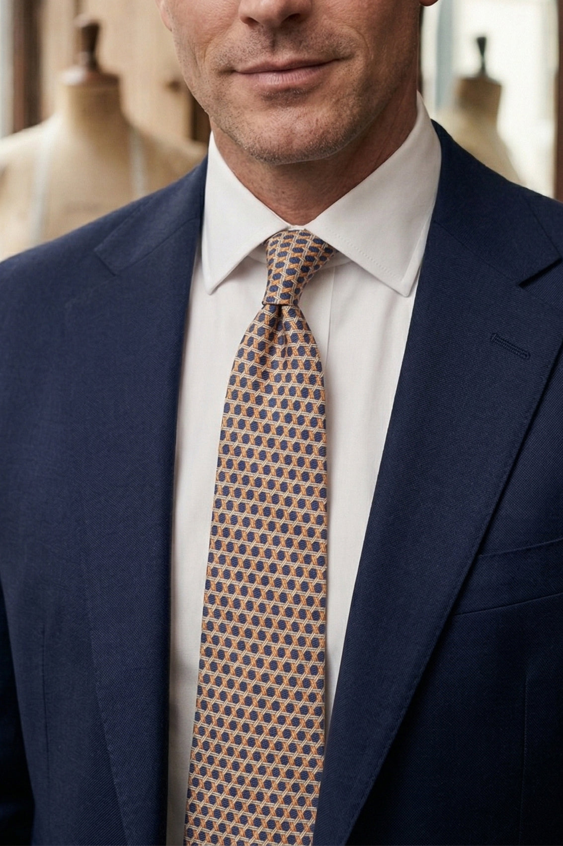 Blue Weave Print Silk Tie with high-quality silk and geometric design, ideal for formal events and special occasions.