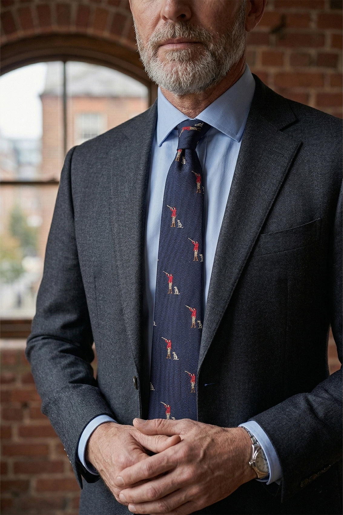 Hunting Navy Silk Tie with luxurious design, ideal for weddings and formal occasions.
