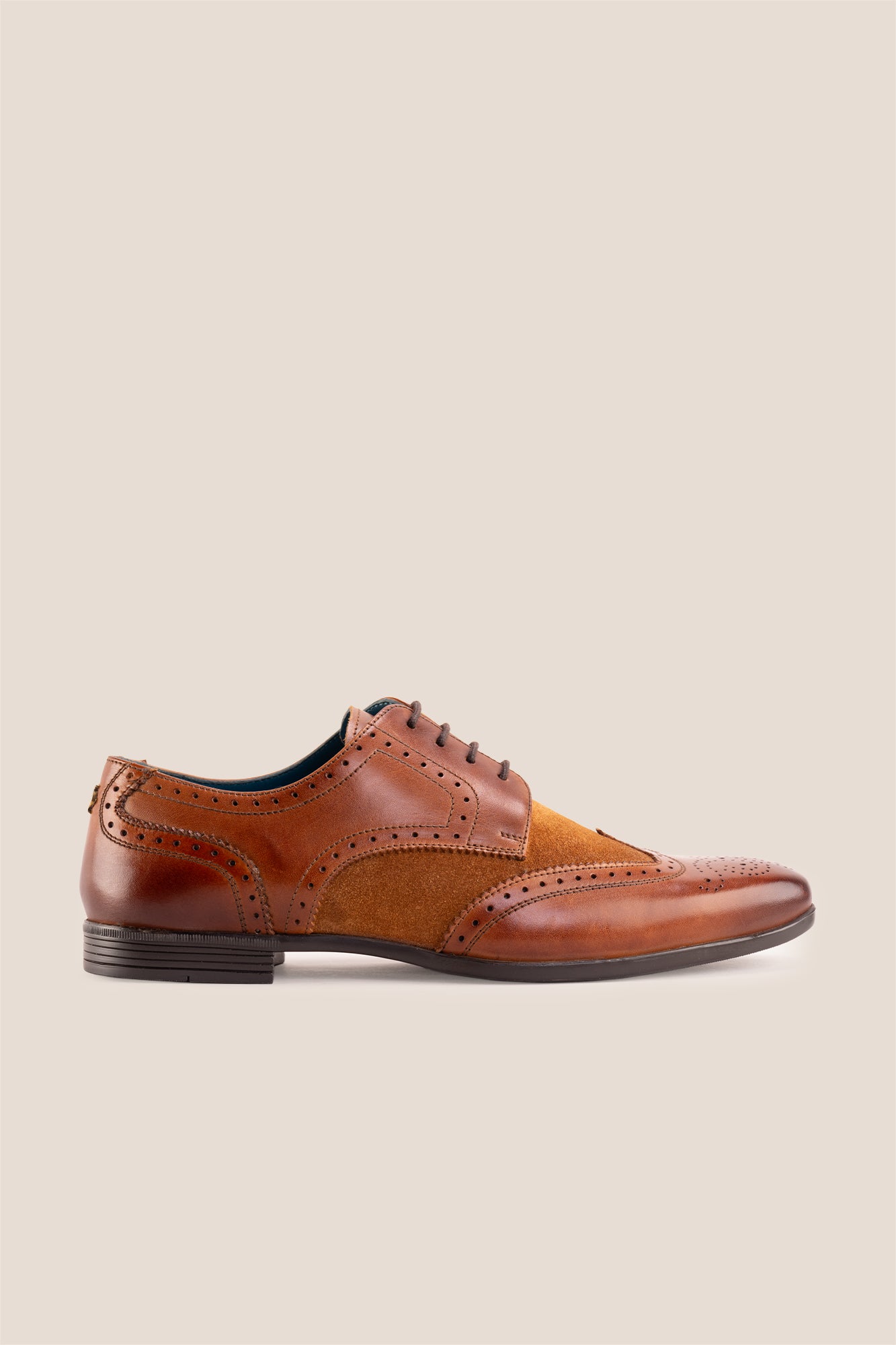 Miller Tan Suede men’s leather and suede brogue shoes with wingtip detailing.