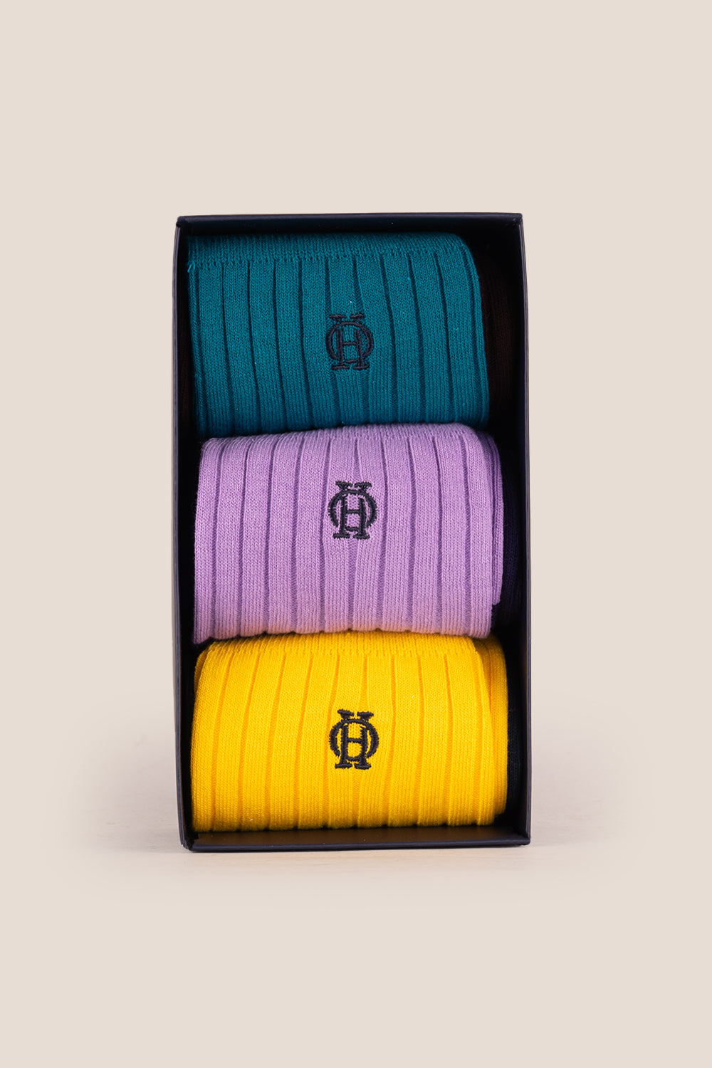 Oswin Hyde Dual Tone three pack socks for men with sophisticated design, packaged for gifting.