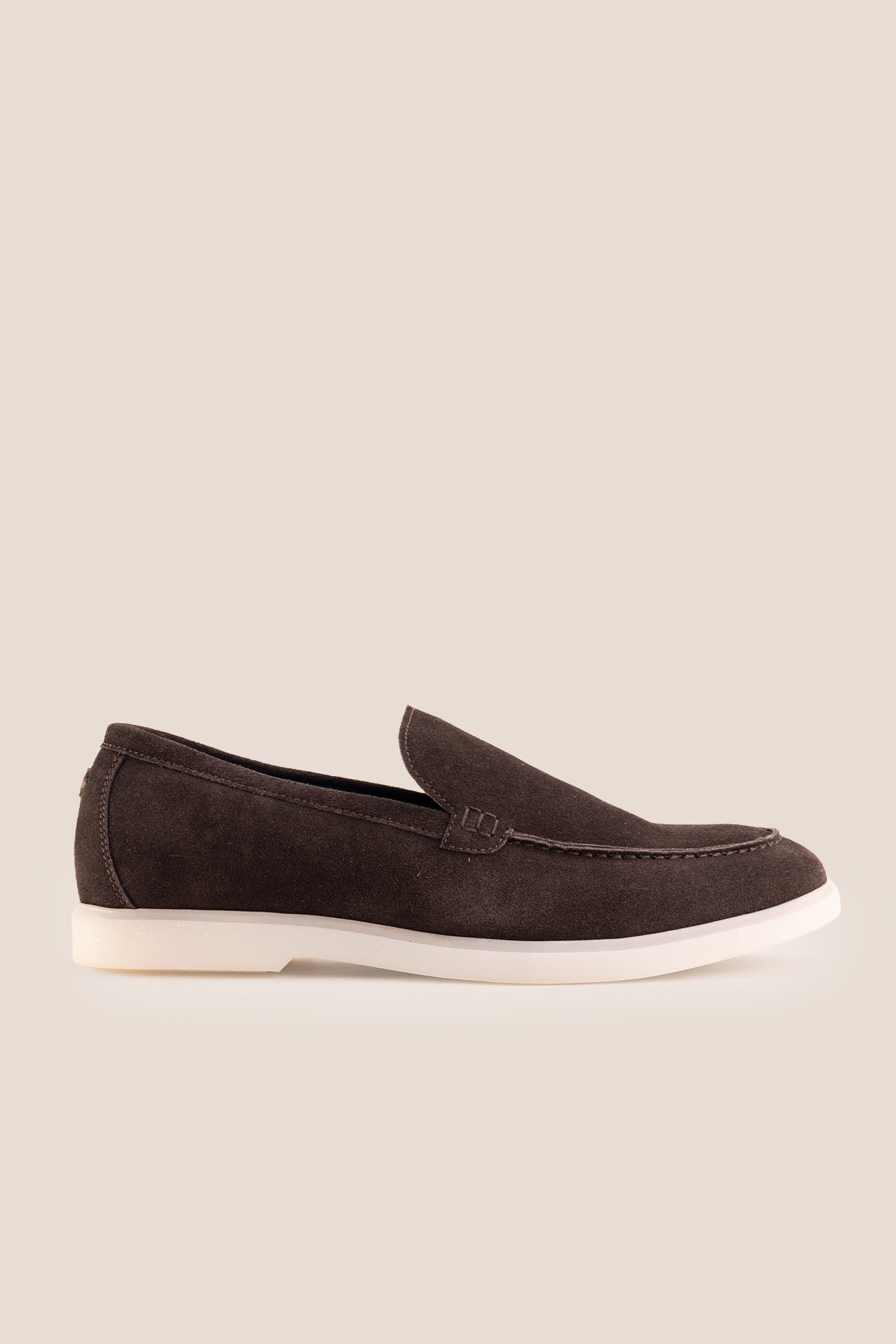 Side view of Oswin Hyde Morgan dark brown suede loafers