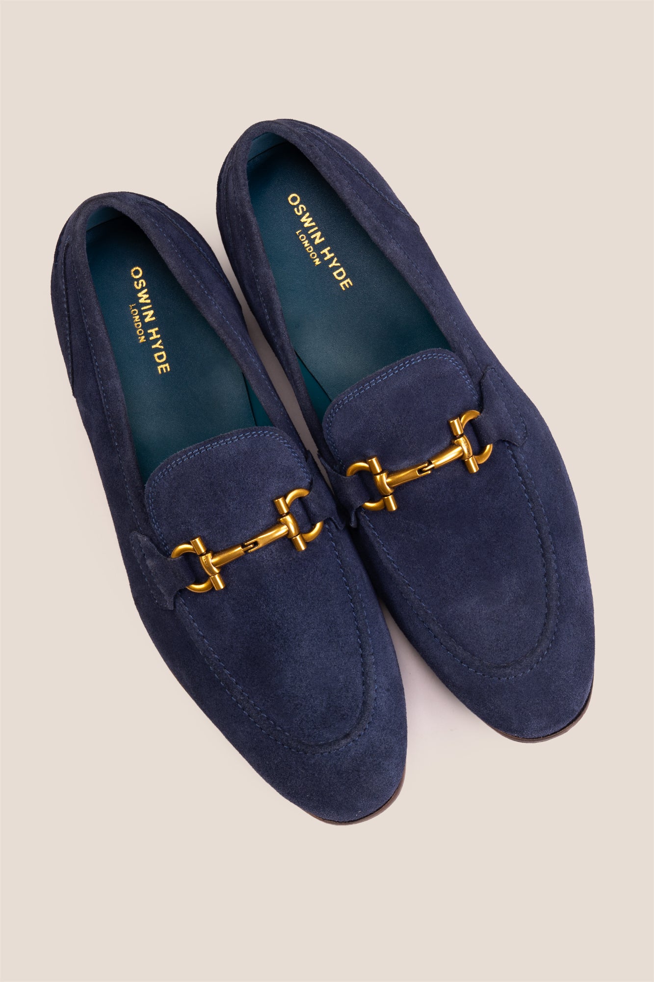 Horsebit men's Navy Suede Premium Loafers by Oswin Hyde with contemporary design and comfort.