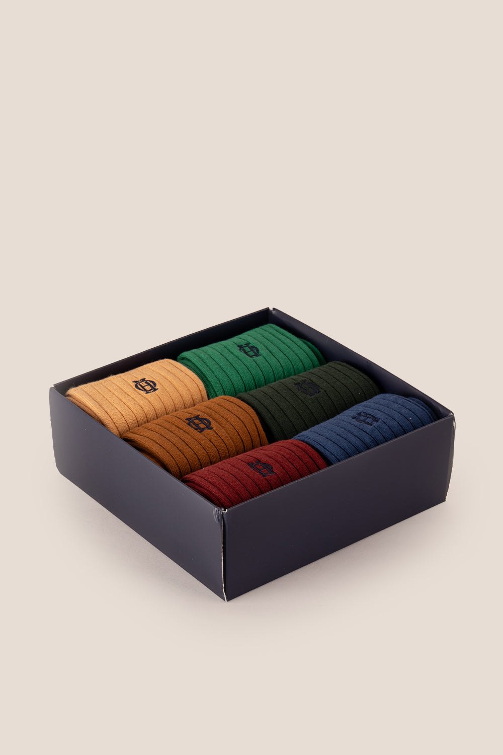 Oswin Hyde Pure Earth six pack socks in brown, green, and blue for men, offering luxury, comfort, and style.