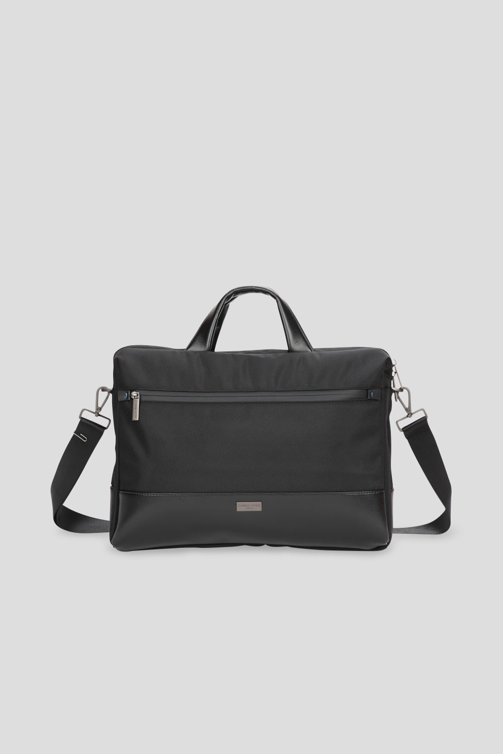 Black Bond laptop bag for men with adjustable shoulder straps, rugged polyester shell, and padded interior—perfect for office and urban commutes.