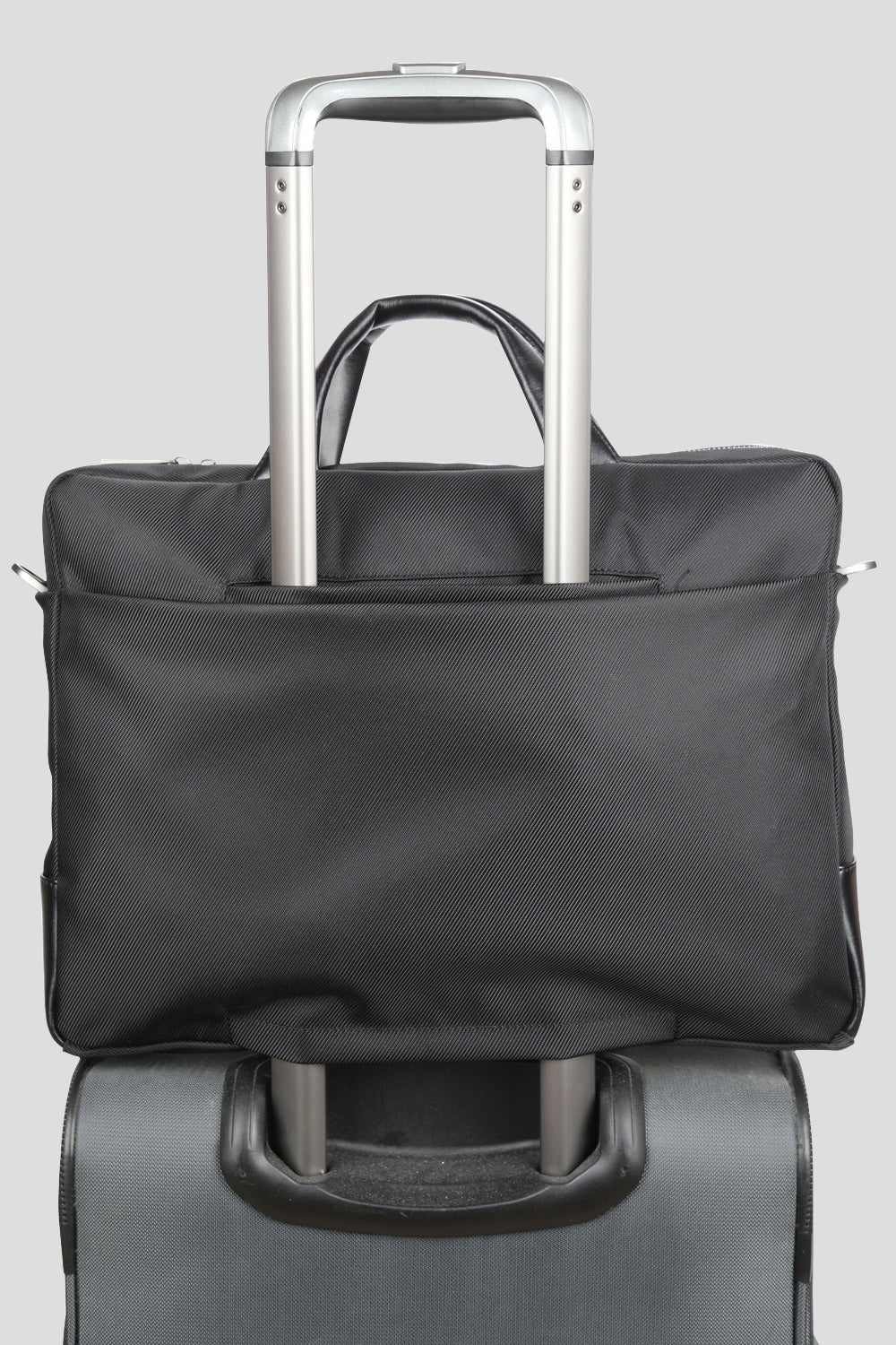 Black Bond laptop bag for men with adjustable shoulder straps, rugged polyester shell, and padded interior—perfect for office and urban commutes.