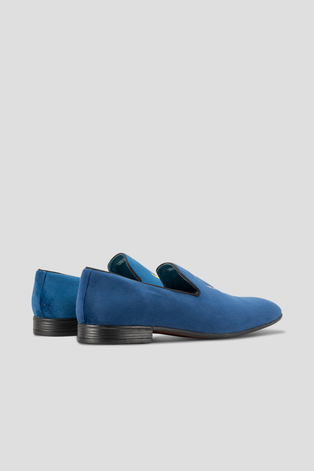 Stag Navy velvet smoking slippers for men, featuring plush velvet material and classic loafer style for elegant formal wear.